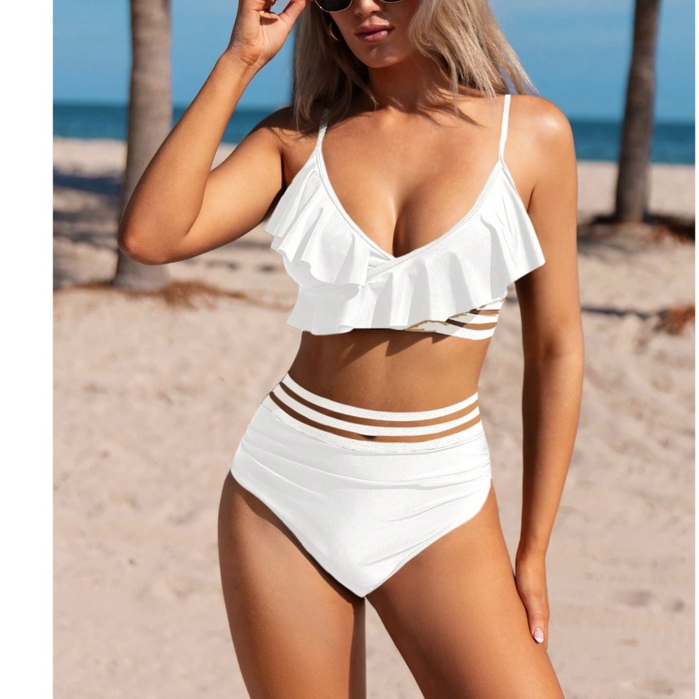 Boho Ruffle Detail High Waisted Two Piece Bikini Swimsuit - Picture 5 of 10